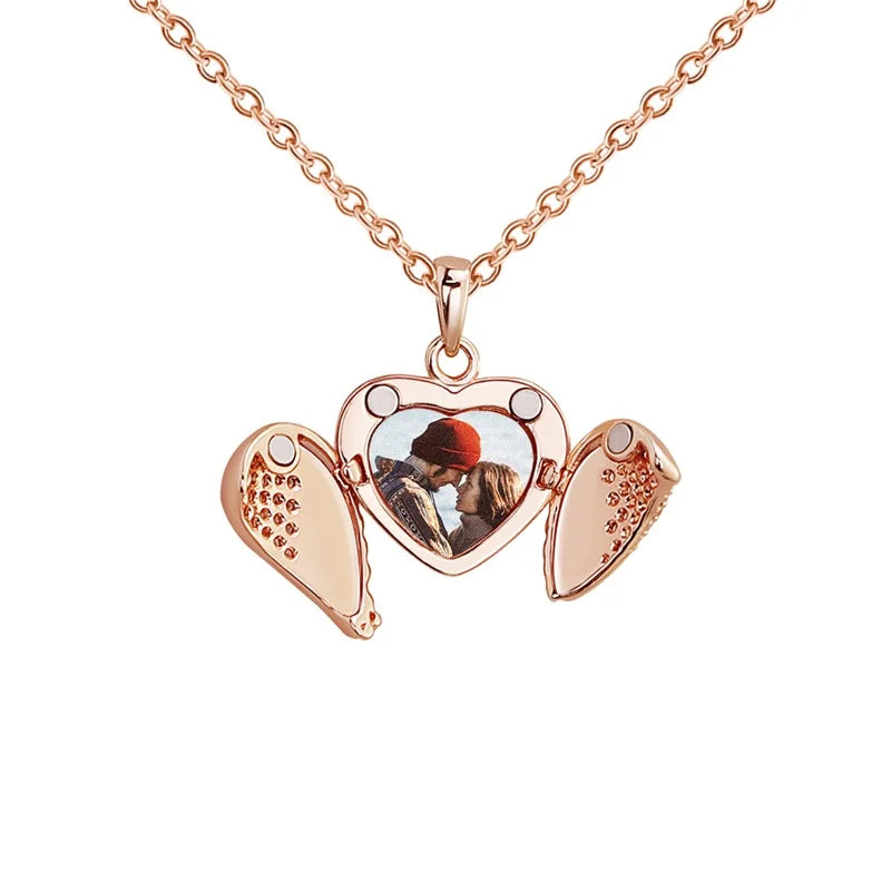 Personalized Heart Locket Photo Necklace Valentine'S Day Pendant