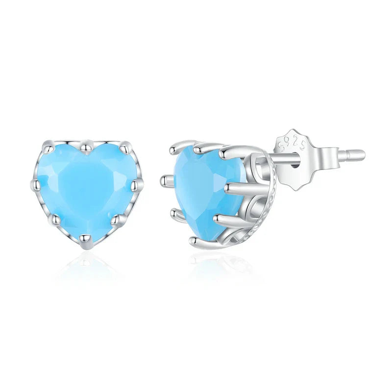 Valentines Gifts For Her Sterling Silver Heart Birthstone Stud Earrings