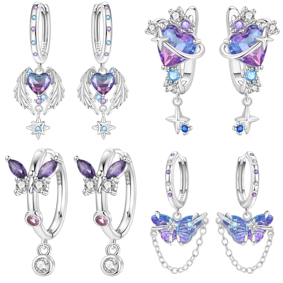 Valentines Gifts For Her 925 Silver Wing Heart Drop Earrings