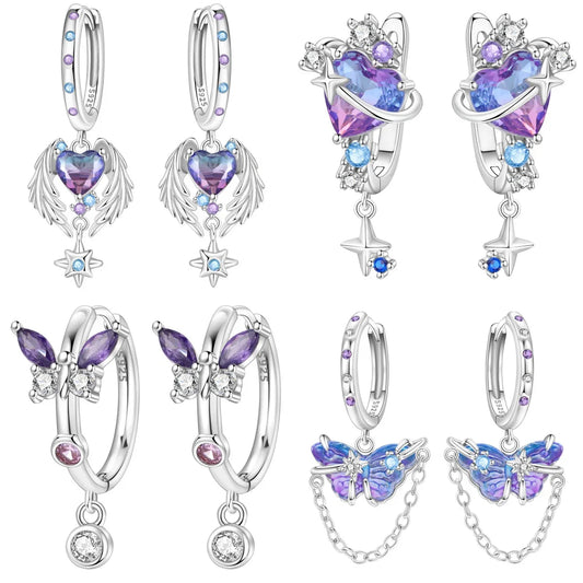 Valentines Gifts For Her 925 Silver Wing Heart Drop Earrings