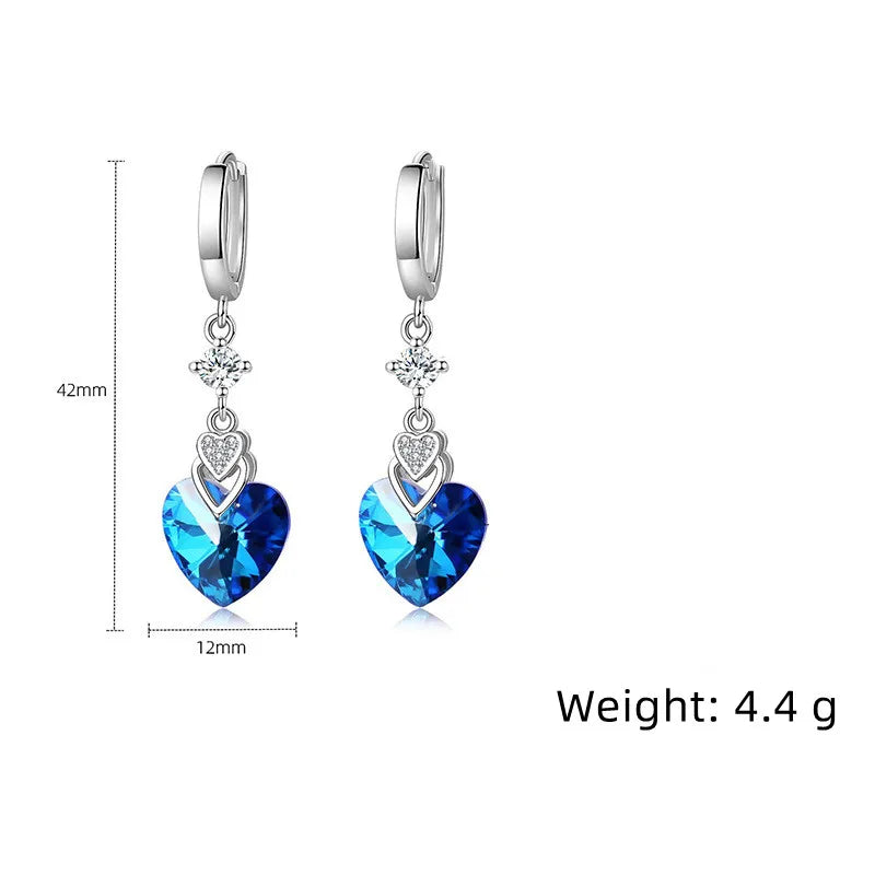 Valentines Gifts For Her Sterling Silver Blue Heart Drop Earrings