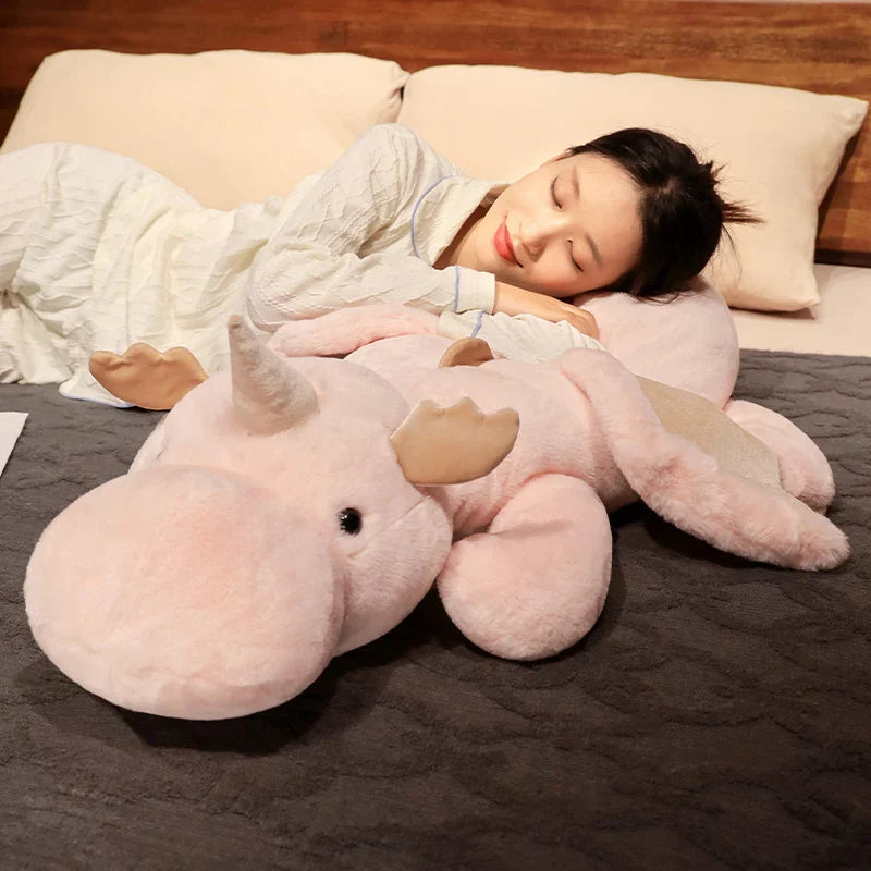 Giant White Dragon Plush Pillow With Unicorn Horn Wings