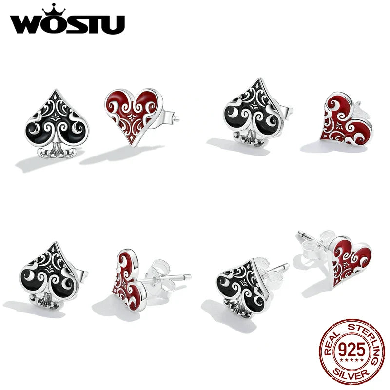 Valentines Gifts For Her 925 Sterling Silver Poker Heart Stud Earrings