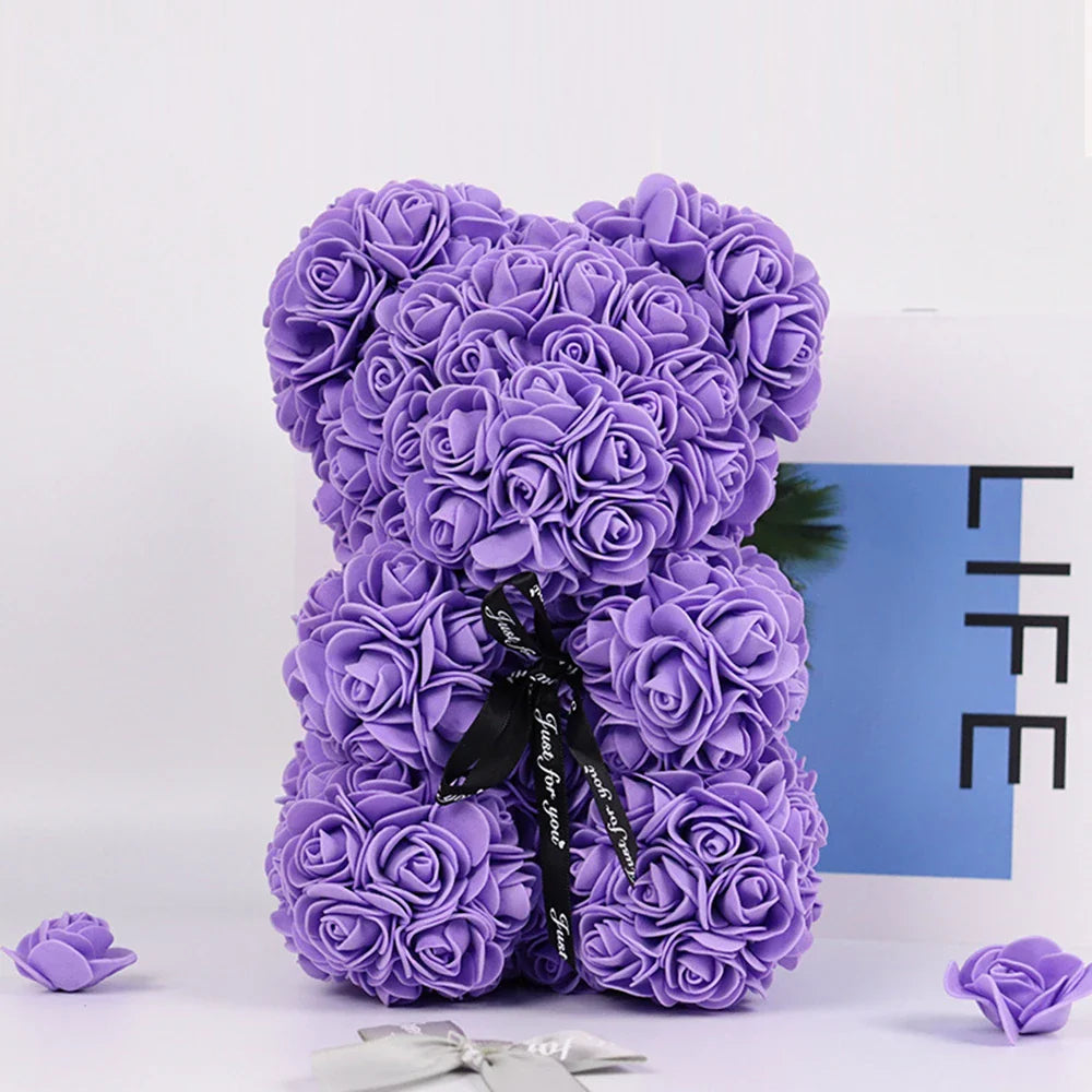 25Cm Artificial Rose Bear Romantic Gift For Anniversary Birthday