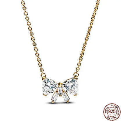 925 Sterling Silver Heart Bowknot Pendant Necklace Valentine'S Day