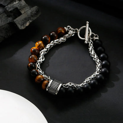 Valentines Gifts For Him Tiger Eye Beaded Stainless Steel Bracelet