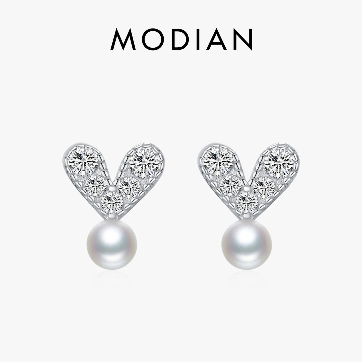 Valentines Gifts For Her 925 Sterling Silver Pearl Zircon Heart Stud Earrings