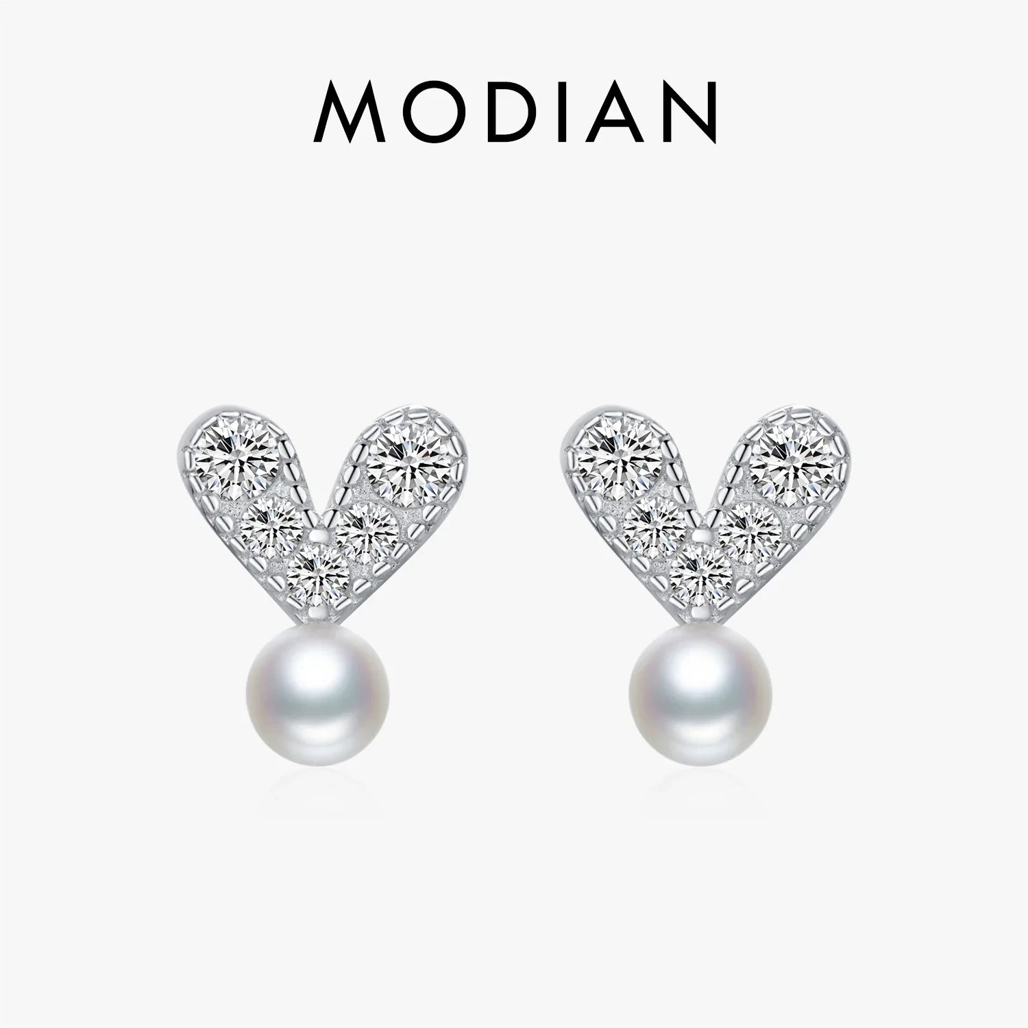 Valentines Gifts For Her 925 Sterling Silver Pearl Zircon Heart Stud Earrings