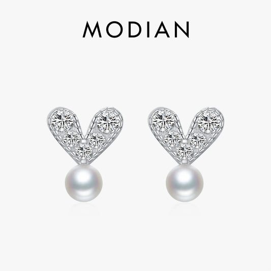 Valentines Gifts For Her 925 Sterling Silver Pearl Zircon Heart Stud Earrings