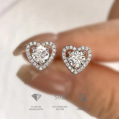 Valentines Gifts For Her Heart Halo Moissanite Stud Earrings