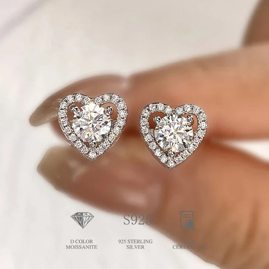 Valentines Gifts For Her Heart Halo Moissanite Stud Earrings
