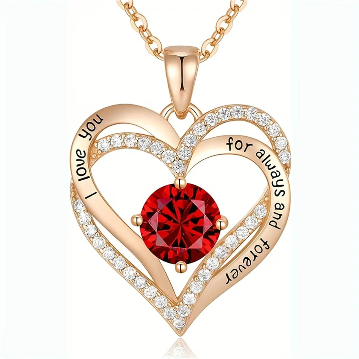Luxury Heart Red Zircon Pendant Necklace Valentine'S Day Gift Set