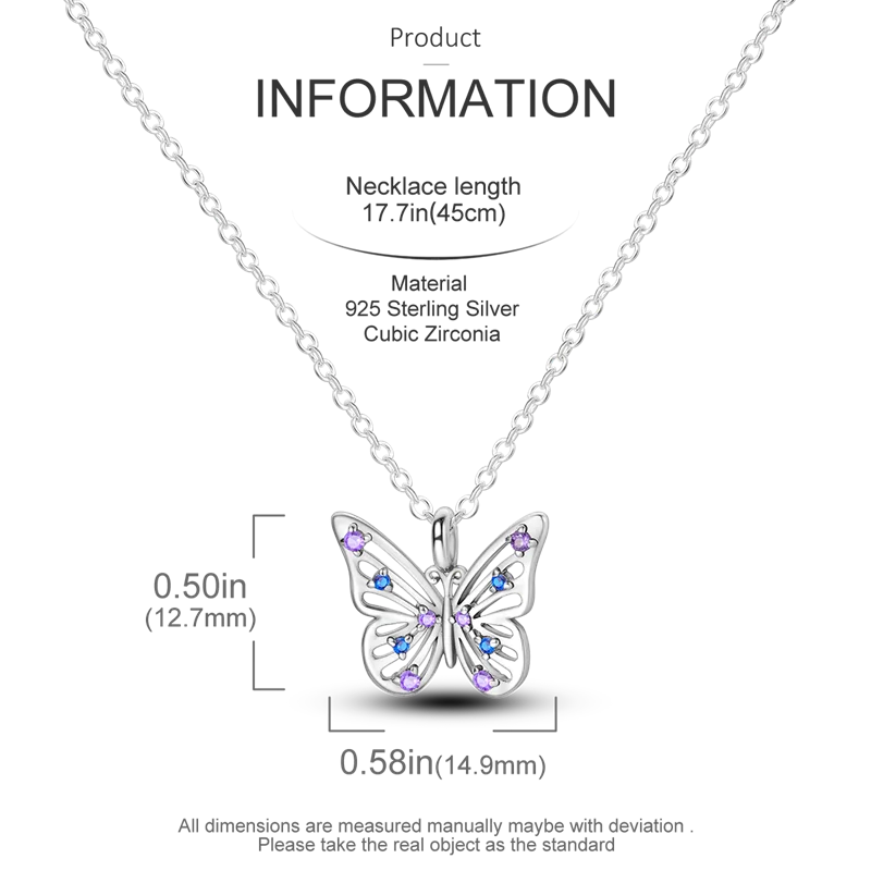 925 Sterling Silver Heart Butterfly Zircon Necklace Valentine'S Day