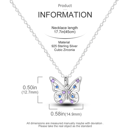 925 Sterling Silver Heart Butterfly Zircon Necklace Valentine'S Day