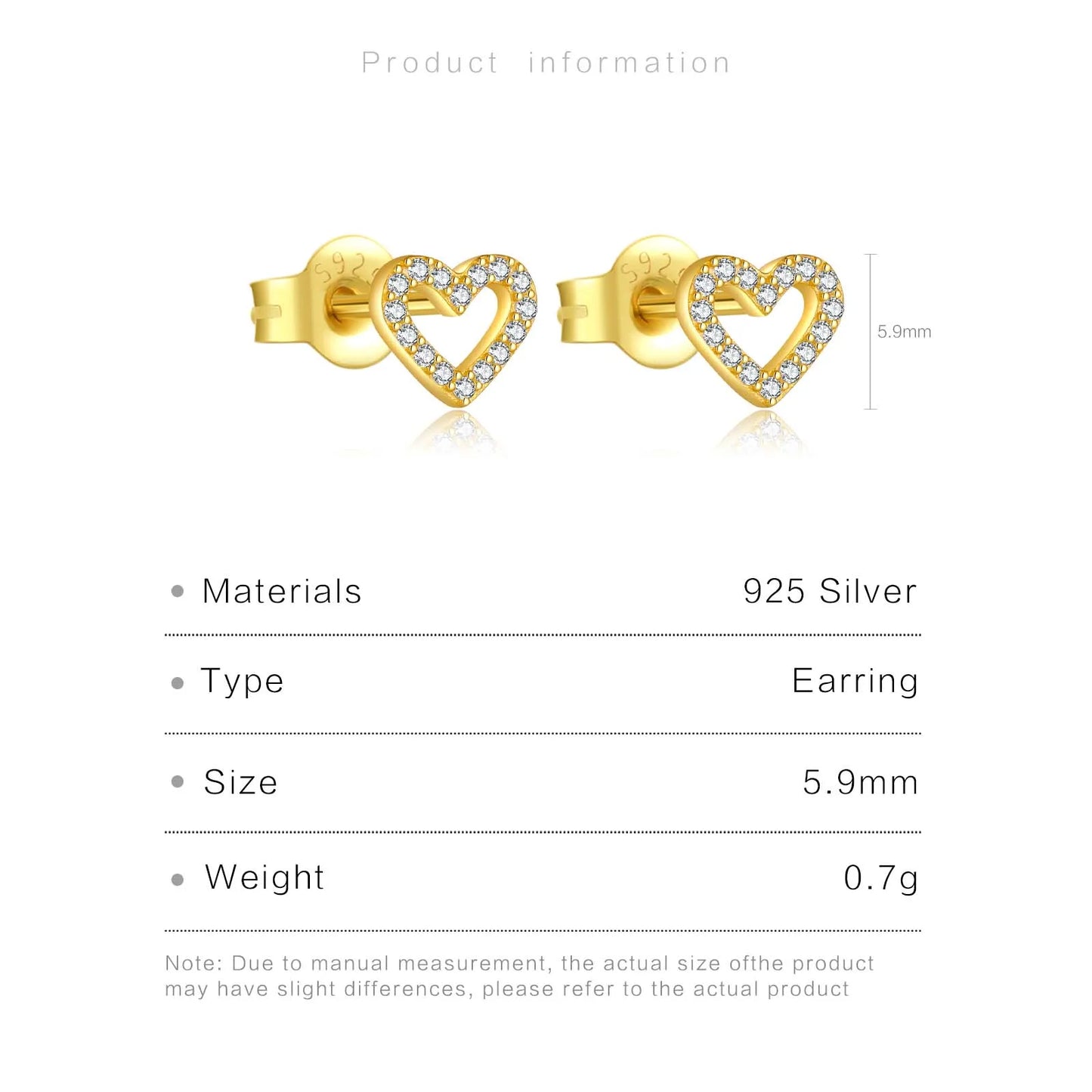 Valentines Gifts For Her 925 Silver Heart Zircon Stud Earrings