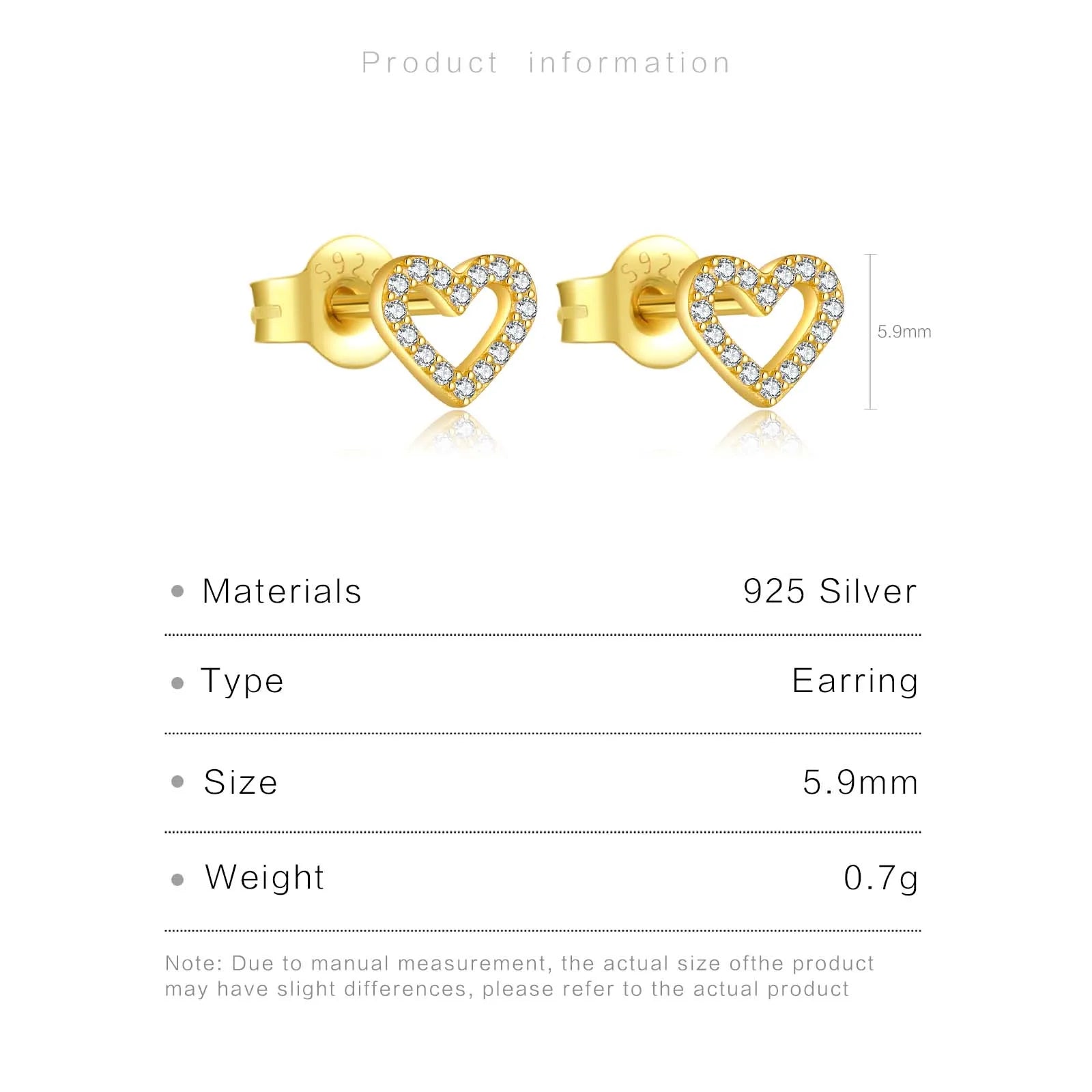 Valentines Gifts For Her 925 Silver Heart Zircon Stud Earrings