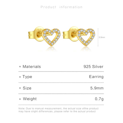 Valentines Gifts For Her 925 Silver Heart Zircon Stud Earrings