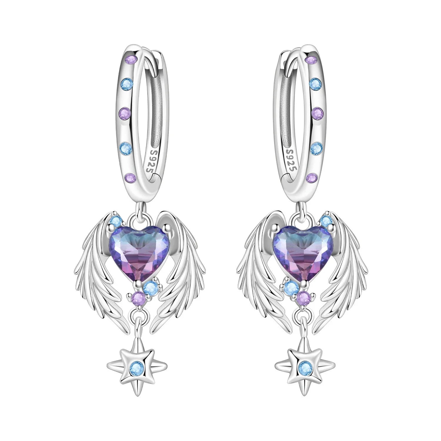 Valentines Gifts For Her 925 Silver Heart Wing Drop Earrings