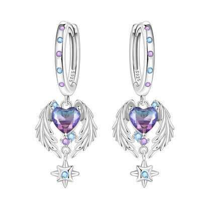 Valentines Gifts For Her 925 Silver Heart Wing Drop Earrings