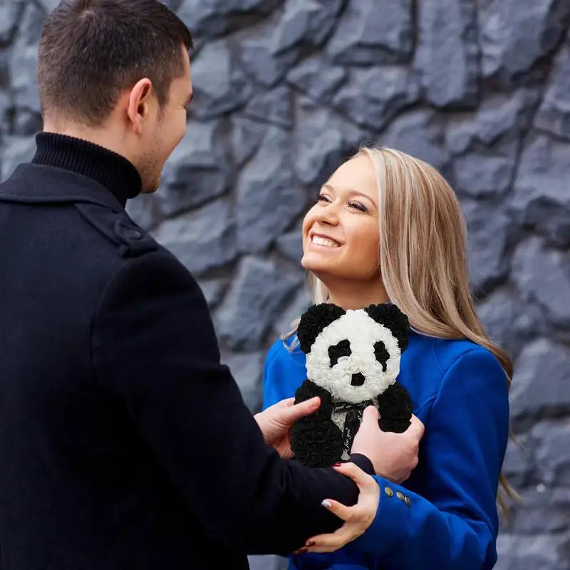 25Cm Rose Bear Panda Flower Teddy With Heart Or Bowtie