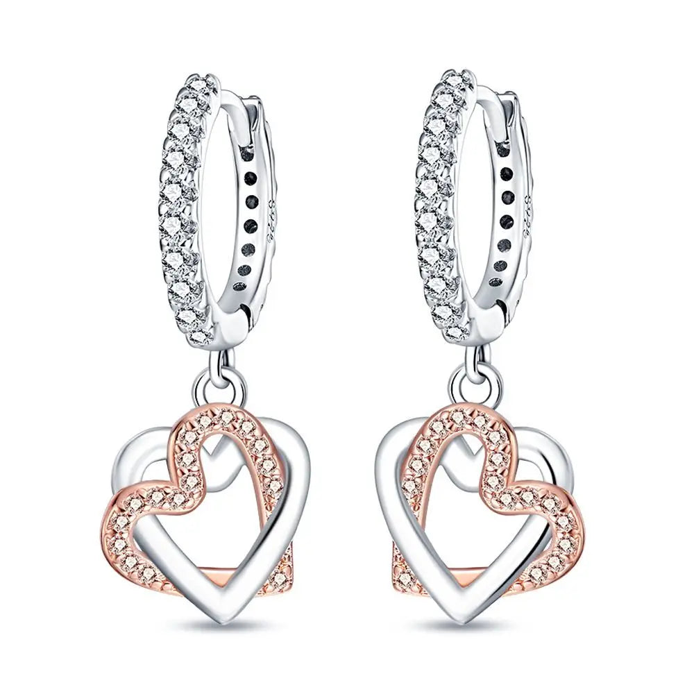 Valentines Gifts For Her 925 Sterling Silver Heart Drop Earrings