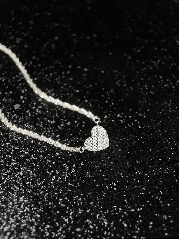 925 Silver Zircon Heart Pendant Necklace Valentine'S Day Gift