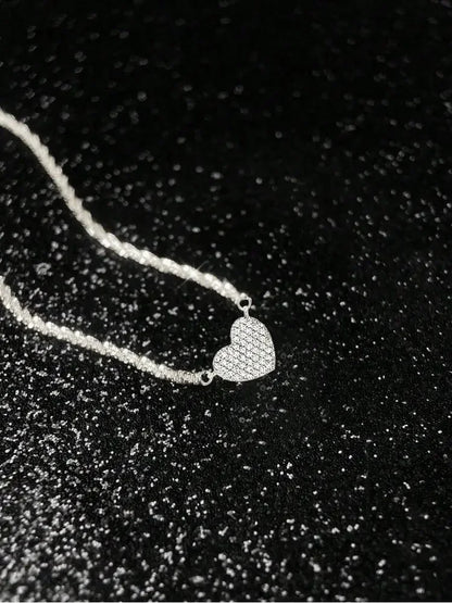 925 Silver Zircon Heart Pendant Necklace Valentine'S Day Gift