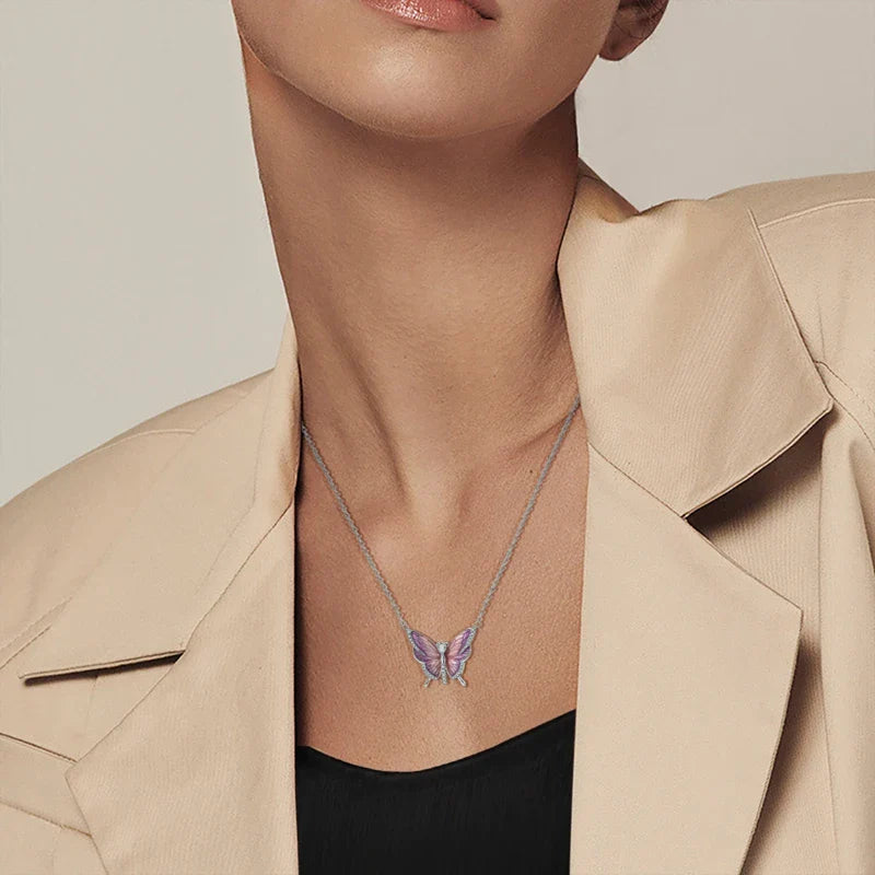 925 Sterling Silver Heart Butterfly Zircon Necklace Valentine'S Day