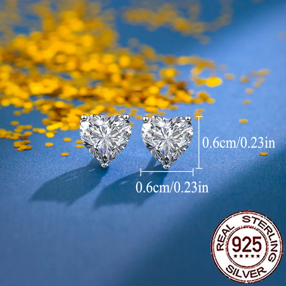 Valentines Gifts For Her 925 Silver Heart Zircon Stud Earrings