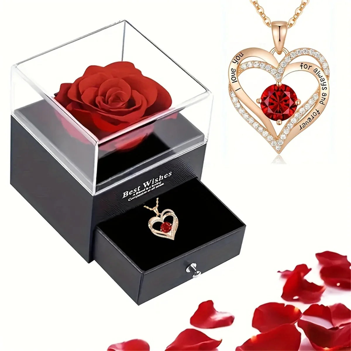 Luxury Heart Red Zircon Pendant Necklace Valentine'S Day Gift Set