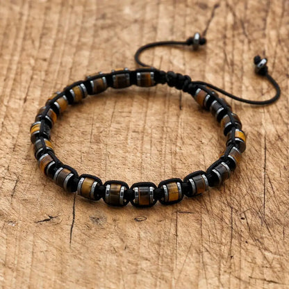 Valentines Gifts For Him Tiger Eye Hematite Braided Adjustable Bracelet