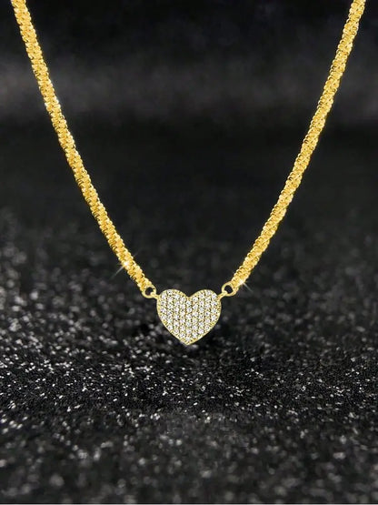 925 Silver Zircon Heart Pendant Necklace Valentine'S Day Gift