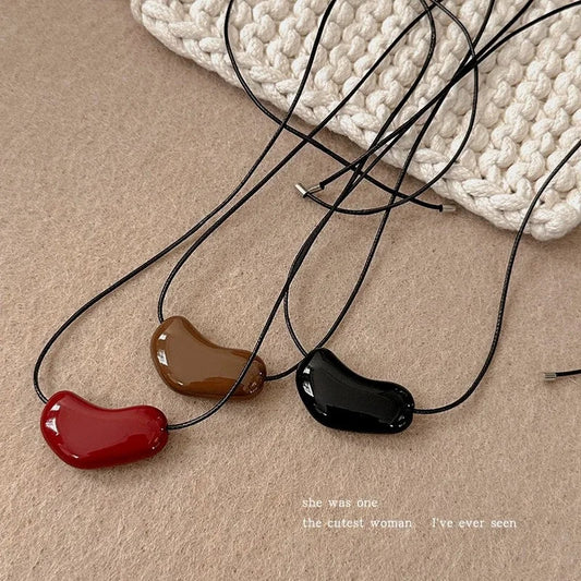 Red Heart Pendant Sweater Chain Necklace Valentine'S Day