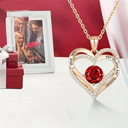 Luxury Heart Red Zircon Pendant Necklace Valentine'S Day Gift Set
