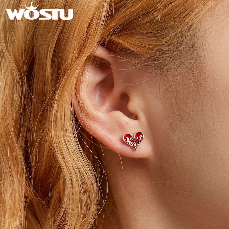 Valentines Gifts For Her 925 Sterling Silver Poker Heart Stud Earrings