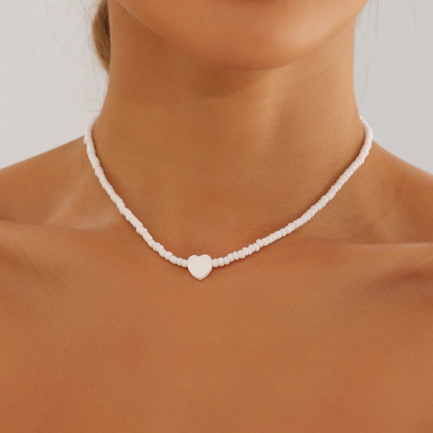 Glass Heart Bead Collarbone Chain Necklace Valentine'S Day