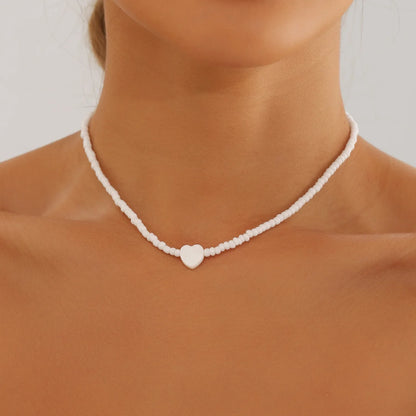 Glass Heart Bead Collarbone Chain Necklace Valentine'S Day