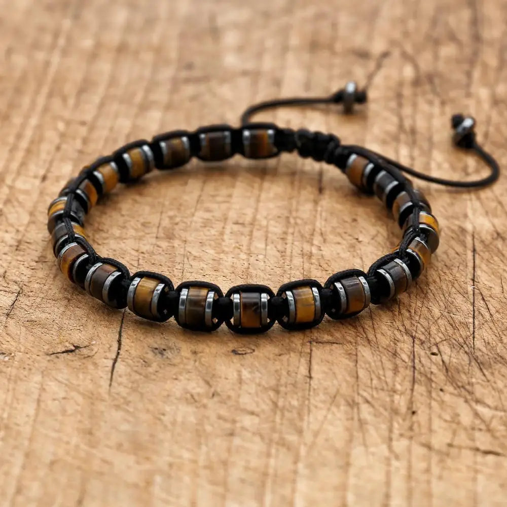 Valentines Gifts For Him Tiger Eye Hematite Braided Adjustable Bracelet