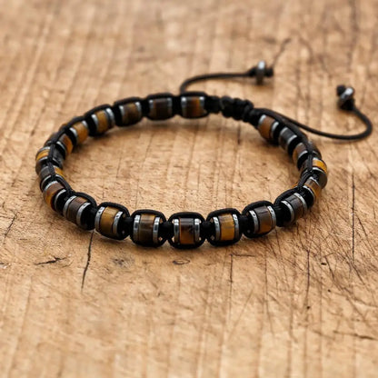 Valentines Gifts For Him Tiger Eye Hematite Braided Adjustable Bracelet