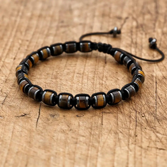 Valentines Gifts For Him Tiger Eye Hematite Braided Adjustable Bracelet