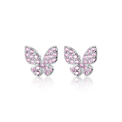 Valentines Gifts For Her 925 Silver Pink Crystal Butterfly Studs