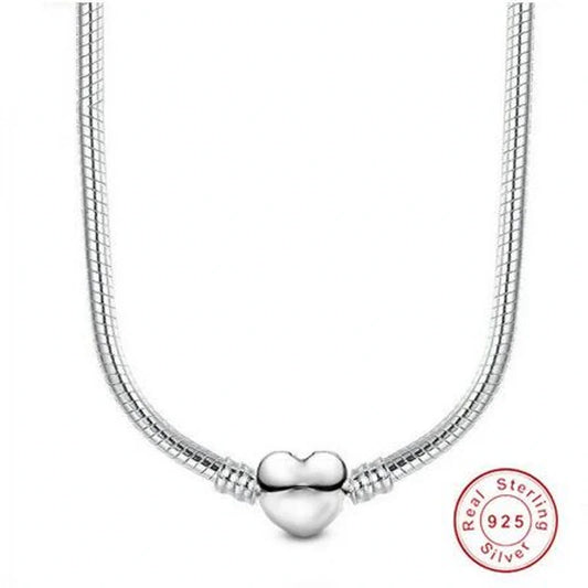 Heart Snake Chain 925 Silver Beads Choker Necklace Valentine'S Day