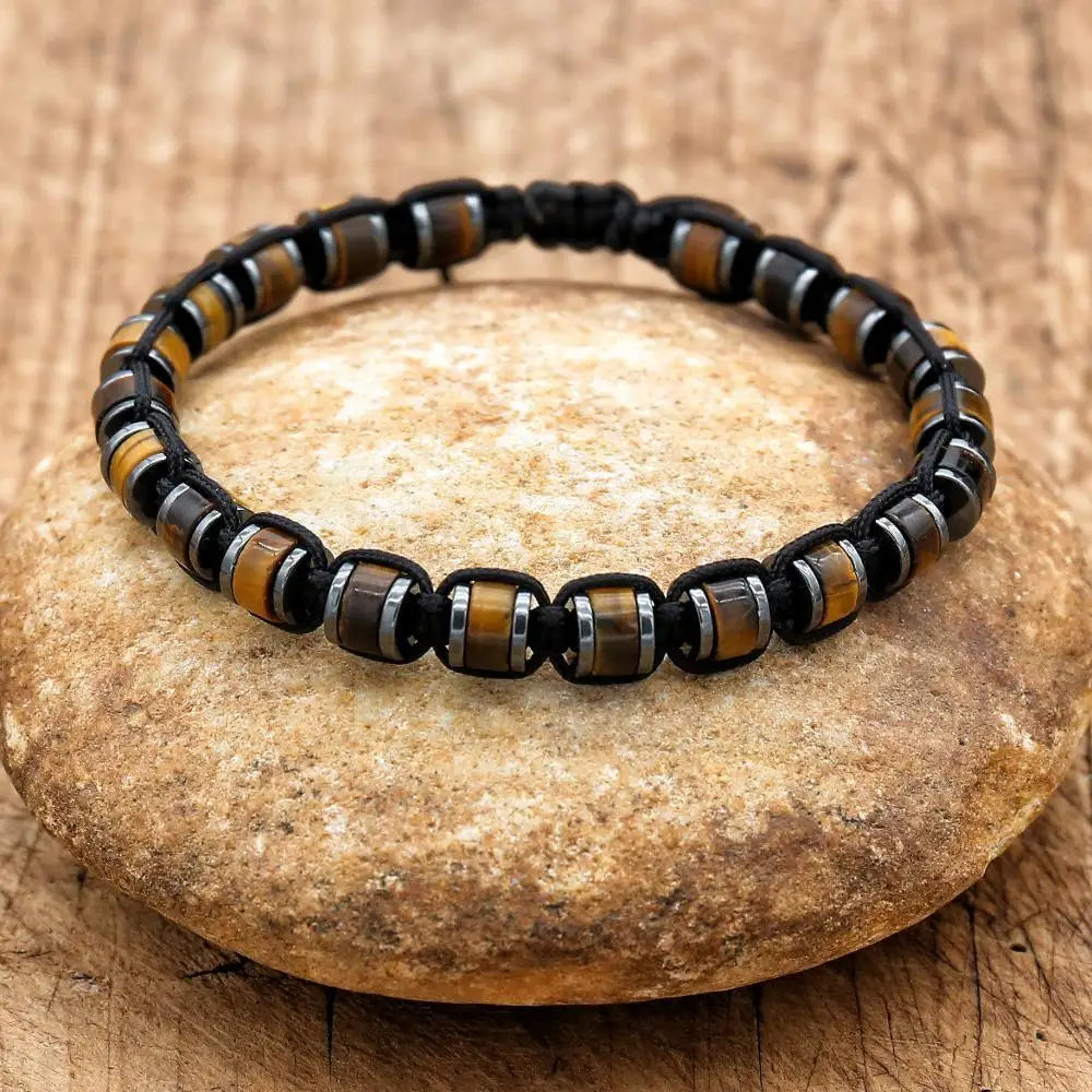 Valentines Gifts For Him Tiger Eye Hematite Braided Adjustable Bracelet