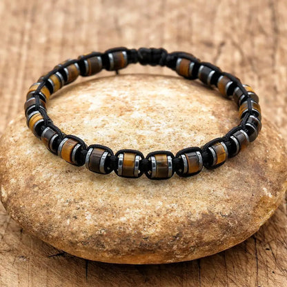 Valentines Gifts For Him Tiger Eye Hematite Braided Adjustable Bracelet