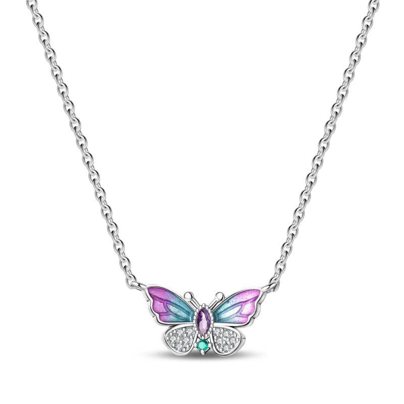 925 Sterling Silver Heart Butterfly Zircon Necklace Valentine'S Day