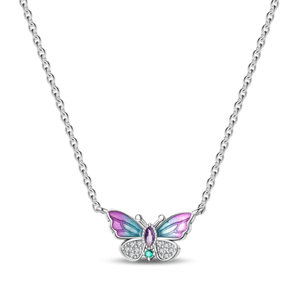 925 Sterling Silver Heart Butterfly Zircon Necklace Valentine'S Day