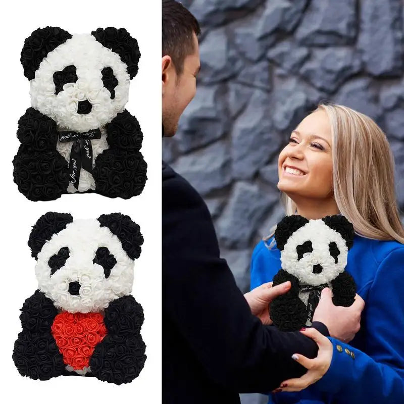 25Cm Rose Bear Panda Flower Teddy With Heart Or Bowtie