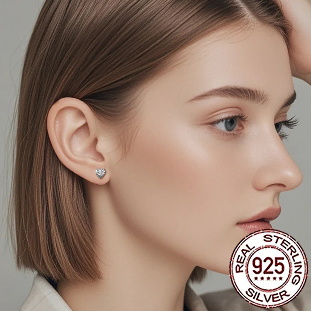 Valentines Gifts For Her 925 Silver Heart Zircon Stud Earrings