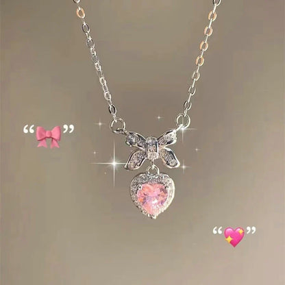 Pink Heart Planet Zircon Pendant Necklace Valentine'S Day