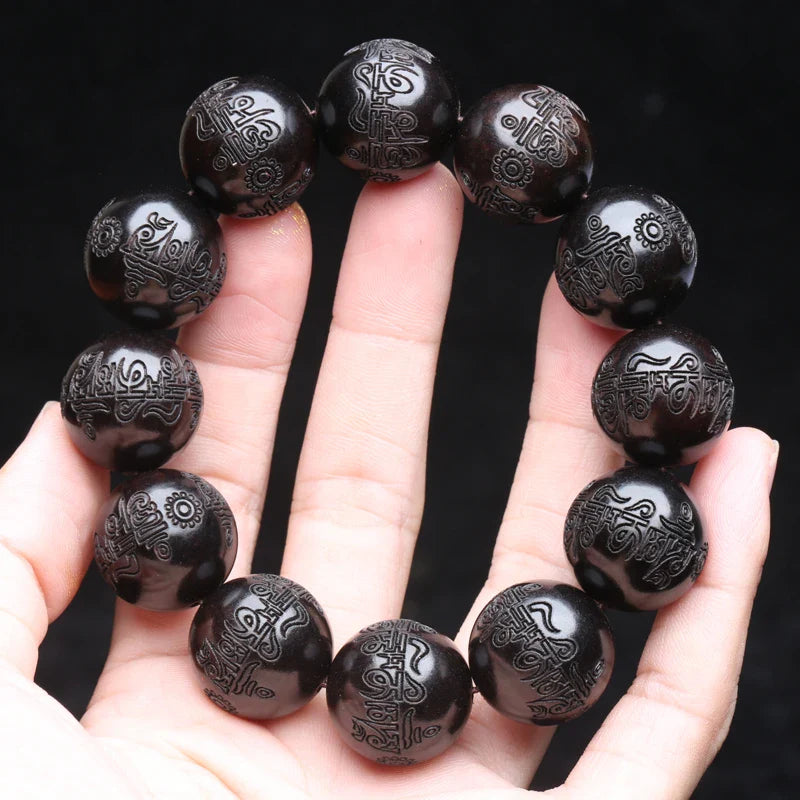 Valentines Gifts For Him Ebony Beaded Buddhist Mantra Bracelet 20Mm